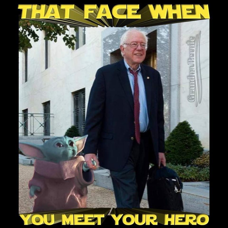 The meme features a split-screen image of President Joe Biden and a character from the Star Wars franchise, Yoda. On the left, Biden is shown with a serious expression, while on the right, Yoda is depicted with a similar expression. The text overlay reads: "When you meet your hero, but they're not as cool as you thought."